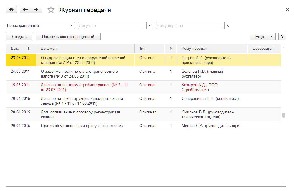Журнал передачи